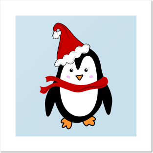 Festive Christmas Holiday Penguin with Santa Hat, made by EndlessEmporium Posters and Art